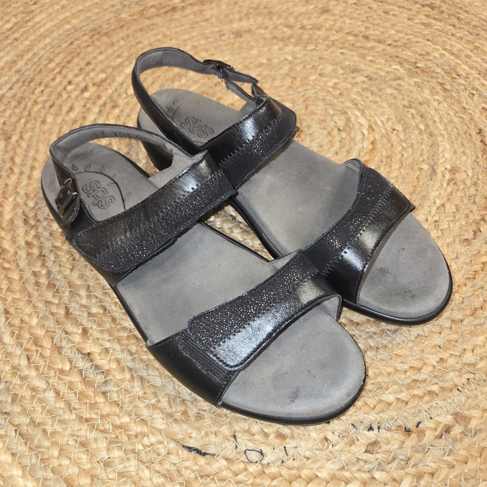 SAS Nudu Dawn‎ Slingback Adjustable Strappy Black Sandals Buckle Size 10 N